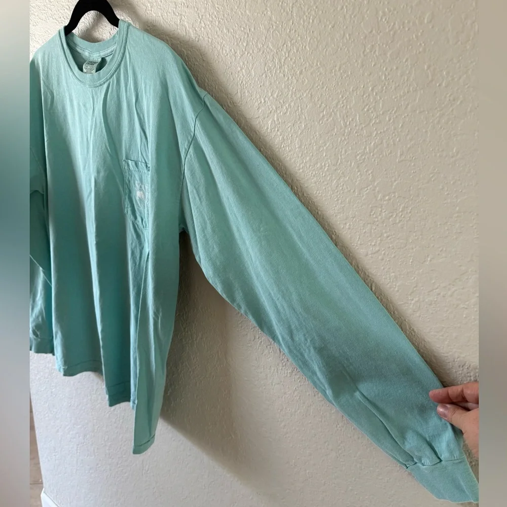 Comfort Colors L Pastel Aqua Long Sleeve Holiday Southern Fried Cotton T-Shirt - Picture 3 of 6